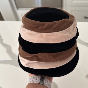 VTG 50s 60s Velvet Black Taupe Beige Hat fully Lined Union Label
